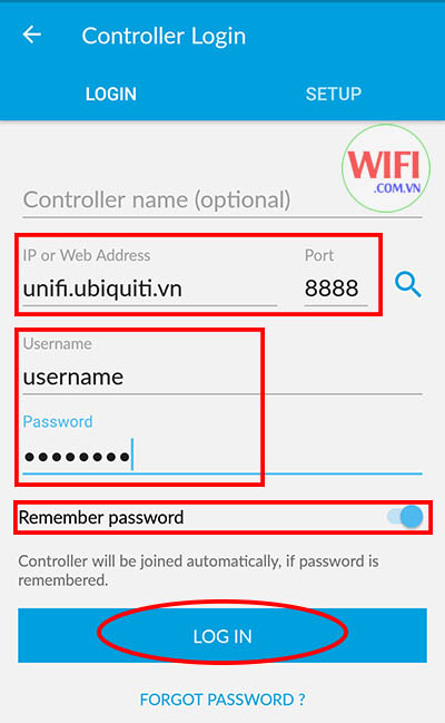 Nhập thông tin để đăng nhập vào Cloud UniFi Controller