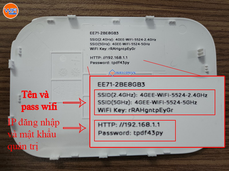 Kết nối tới wifi được in trên nắp thiết bị EE71