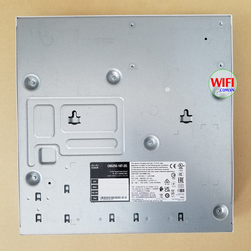 Switch Cisco 16 Port CBS250-16T-2G mặt dưới thiết bị
