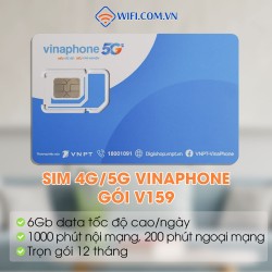 Sim 4G/5G Vinaphone gói V159 trọn gói 12 tháng, 6Gb/ngày, miễn phí 200 phút ngoại mạng