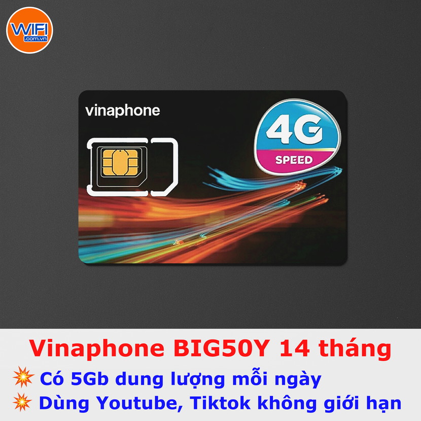 Sim 4G Vinaphone gói BIG50Y Trọn gói 14 tháng, mỗi ngày có 5GB dung lượng