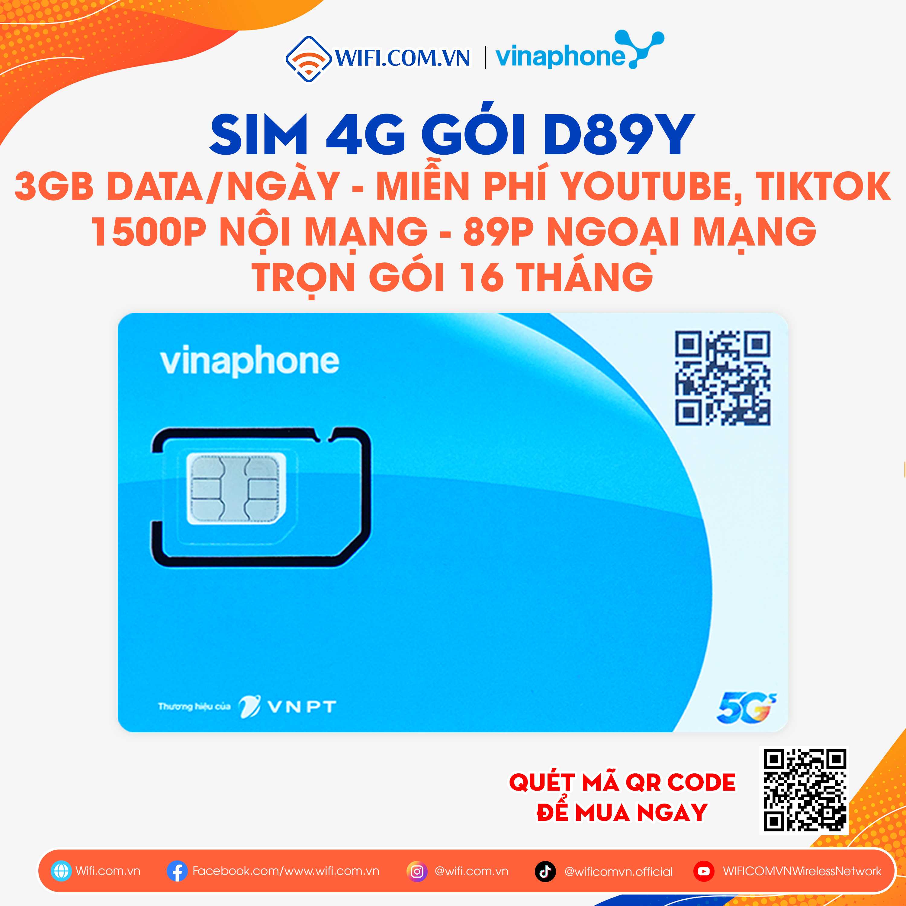 Sim 4G Vinaphone Gói D89Y Trọn Gói 16 Tháng Có Ngay 3Gb/Ngày, 89p Gọi Ngoại Mạng + 1500p Gọi Nội Mạng, Miễn Phí YouTube, TikTok