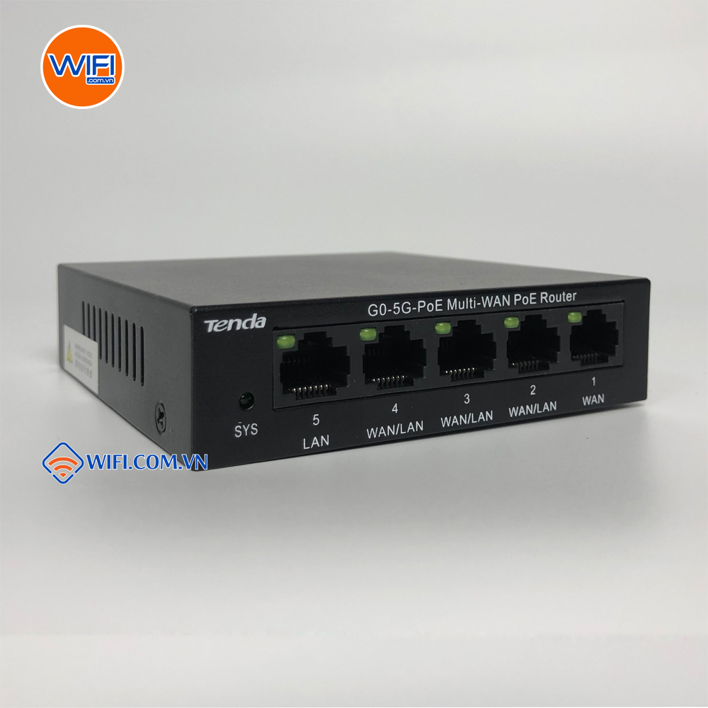 Router Cân Bằng Tải + Controler Kiêm Switch POE Tenda G0-5G-PoE Chịu Tải 50user, 4 cổng WAN/LAN PoE Gigabit