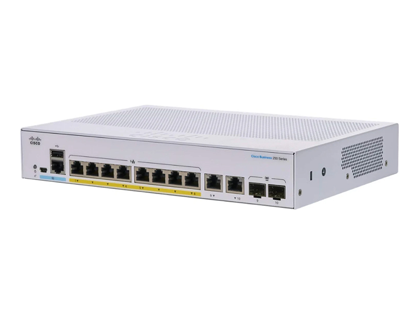 Switch Managed Cisco 8 Port Gigabit PoE+ 60W CBS250-8P-E-2G-EU
