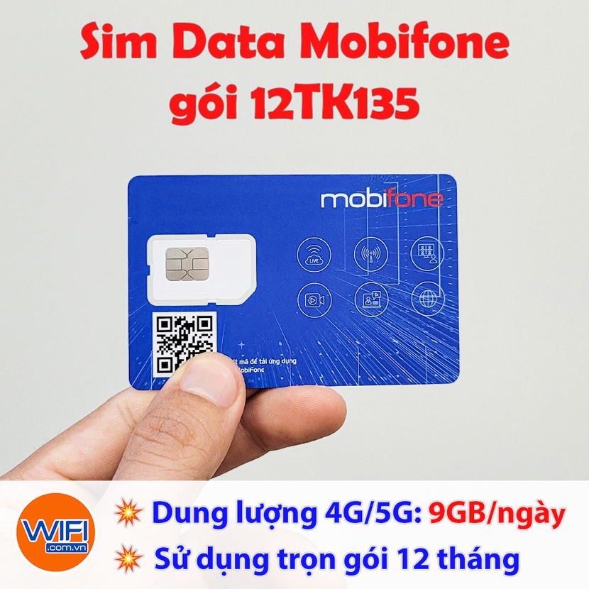 Sim 4G Mobifone 12TK135 Trọn gói 12 tháng, mỗi ngày có 9GB data