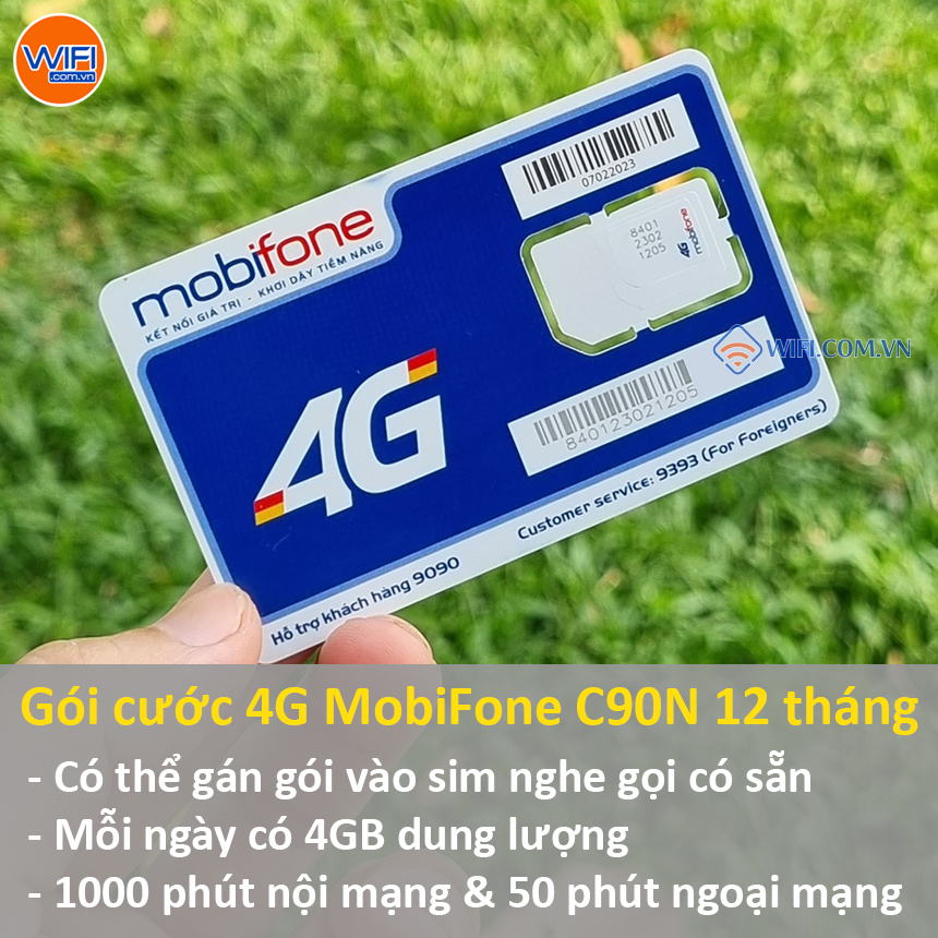 Gán gói C90N 12 tháng cho Sim Mobifone nghe gọi có sẵn (4G/ngày 1000p nội mạng, 50p ngoại mạng)